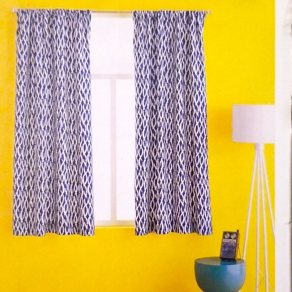 Like-New Navy & White Wave-Print Curtains - 2 Sets